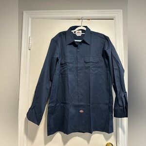 VTG 90s Dickies chino long sleeve work shirt twill navy blue workwear Sz:17-17.5